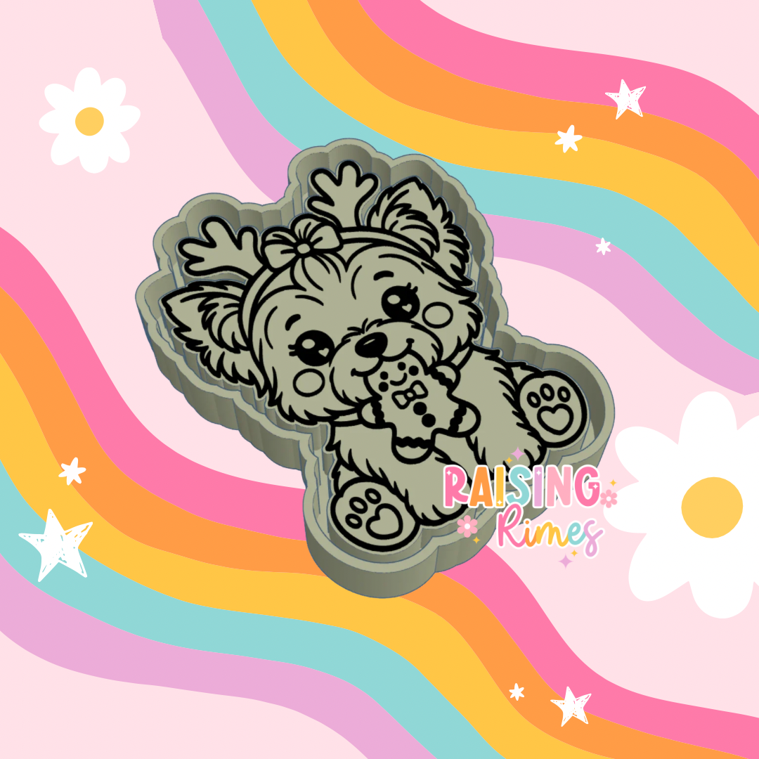 Antler Yorkie w/ Gingerbread Treat Silicone Mold