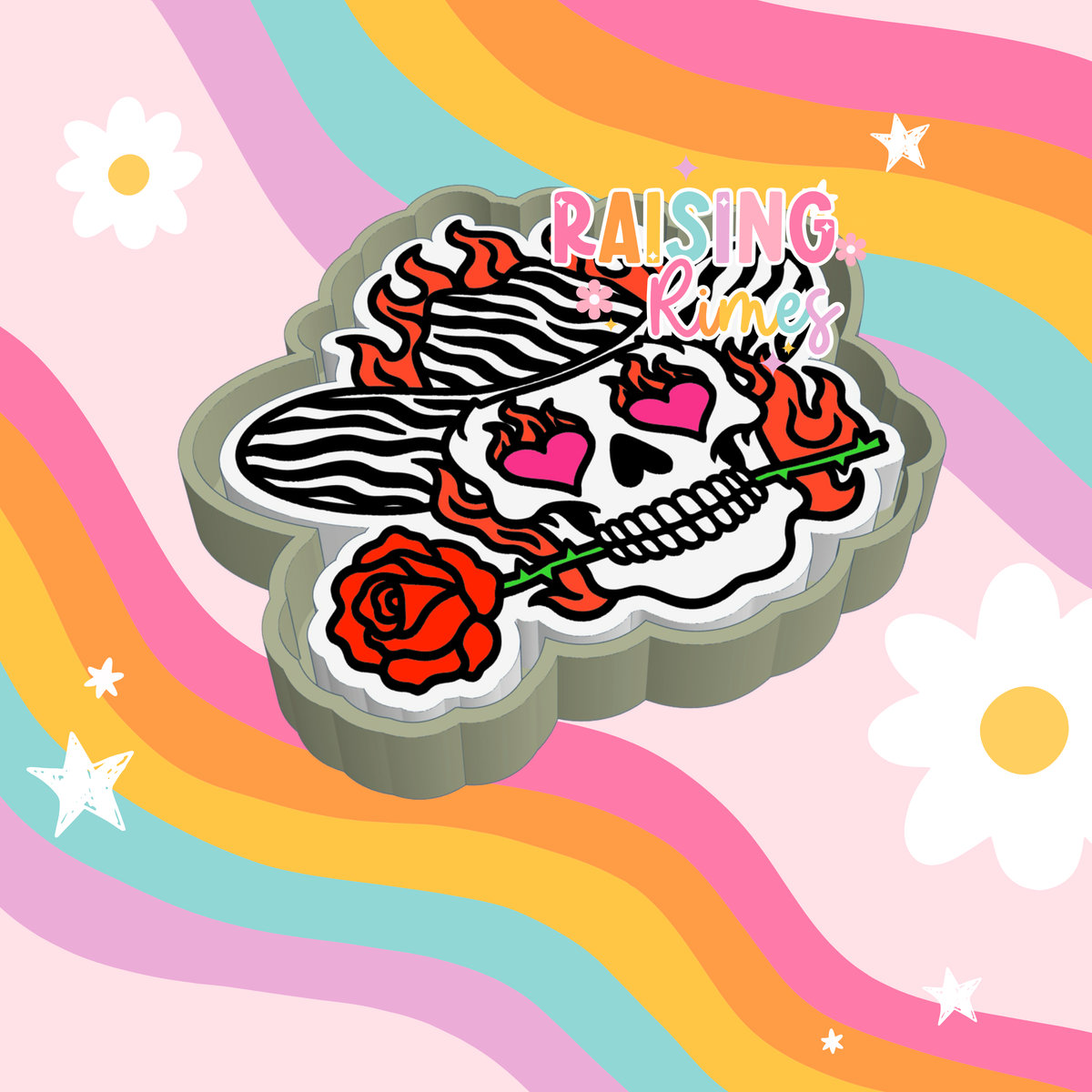 Heart Flame Skull w/ Rose Silicone Mold