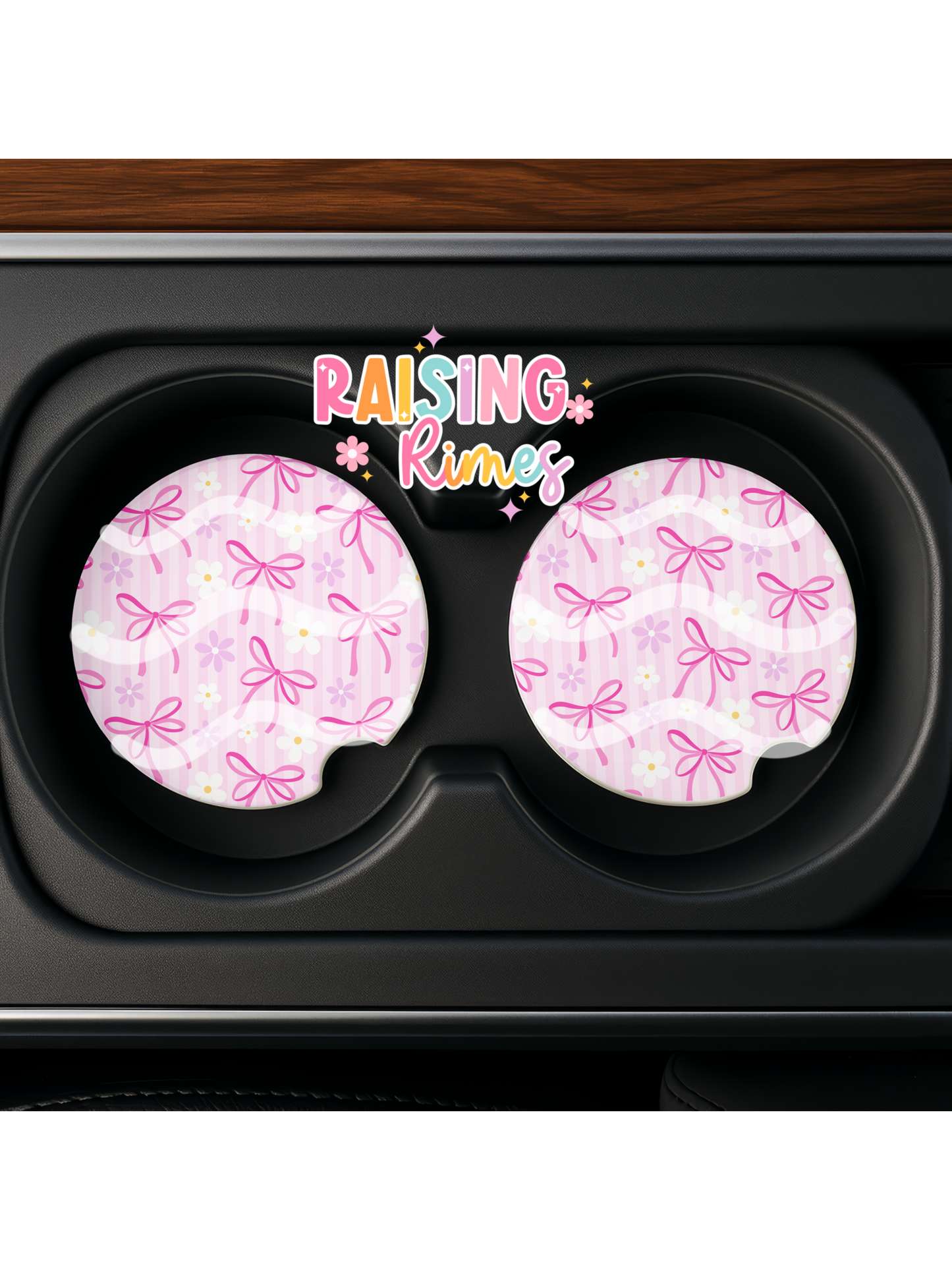 Pink Ribbon Bows & Flowers Coaster Set