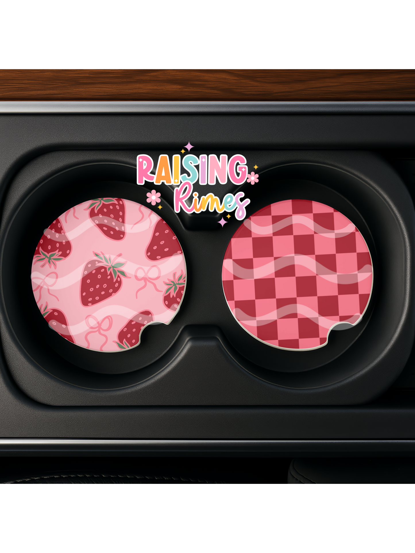 Strawberry & Checkered Print Coaster Set