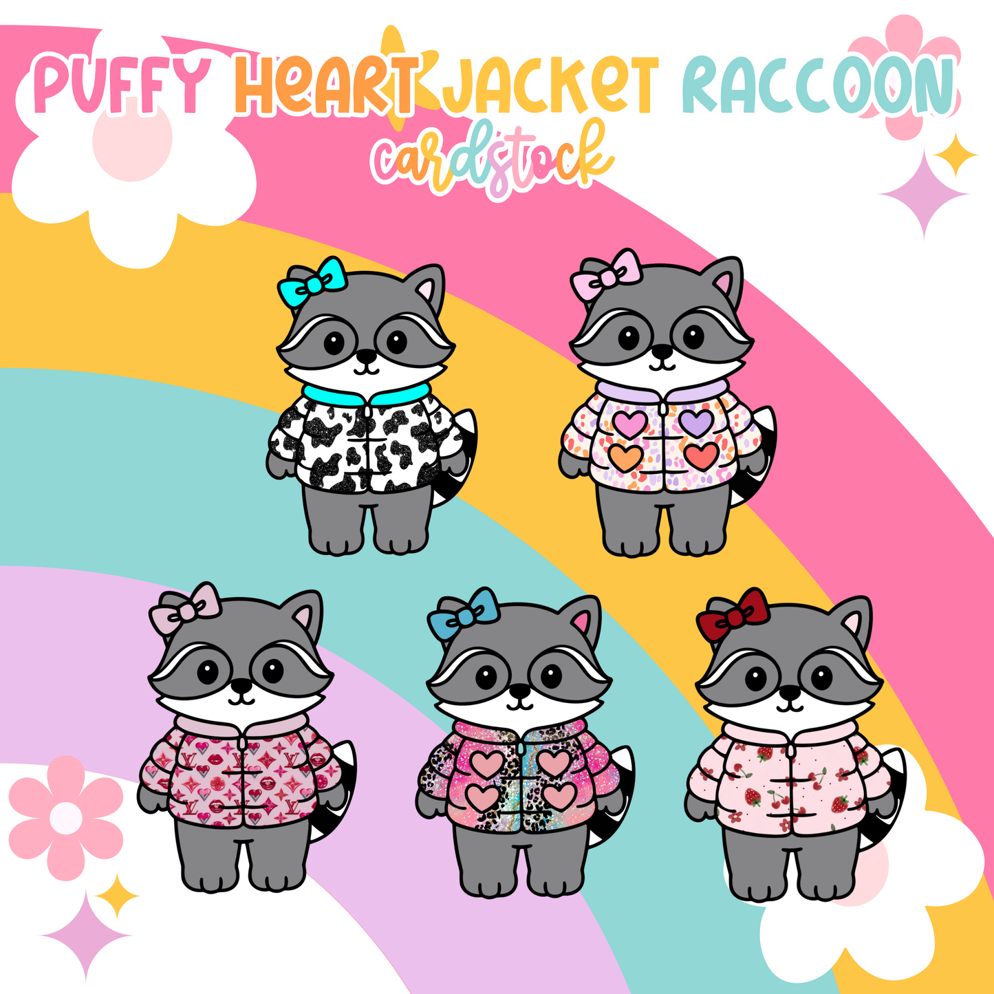 Puffy Heart Jacket Raccoon Cardstock Grab Bag