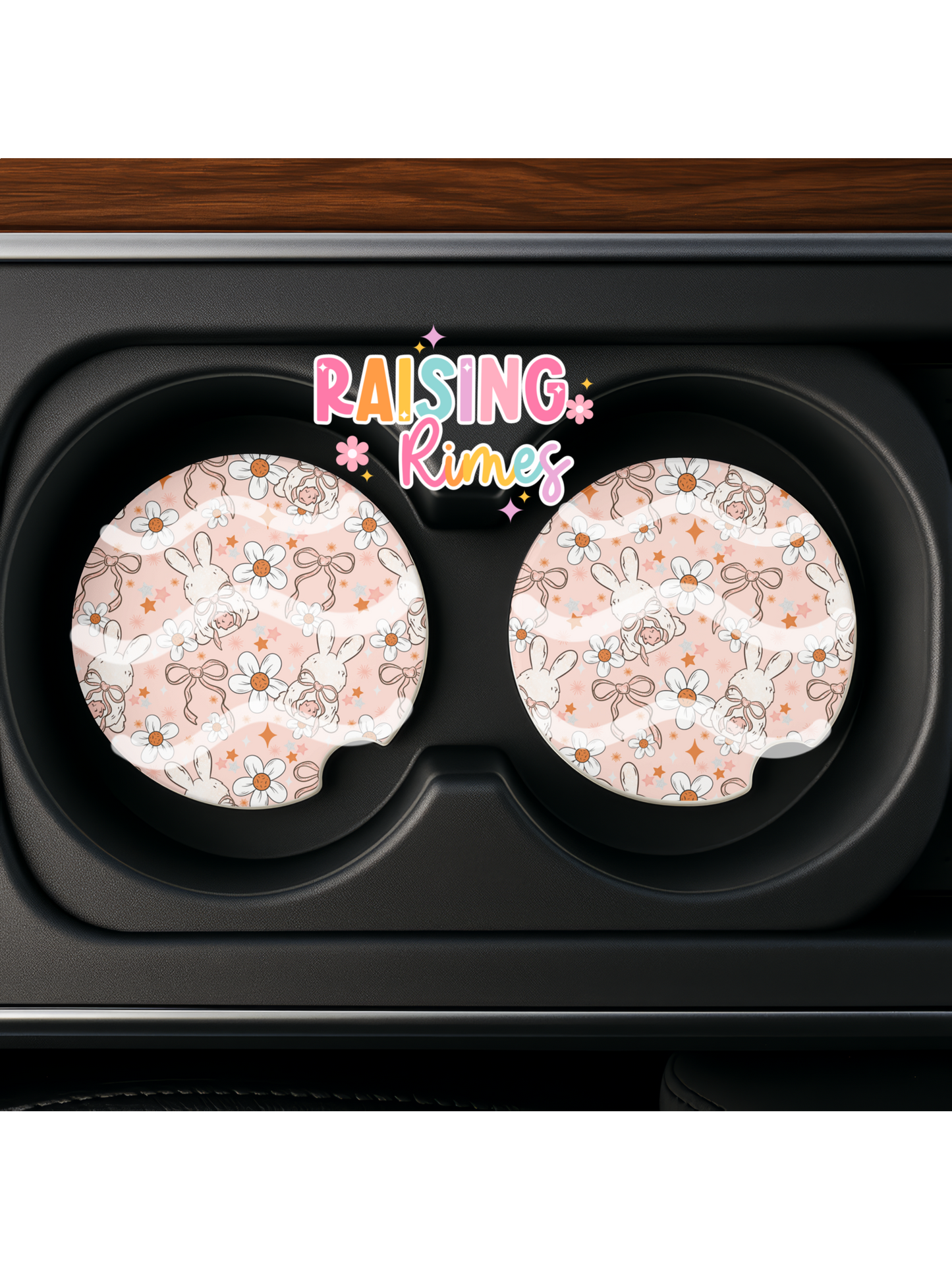Pink & Orange Bunnies & Bows Coaster Set