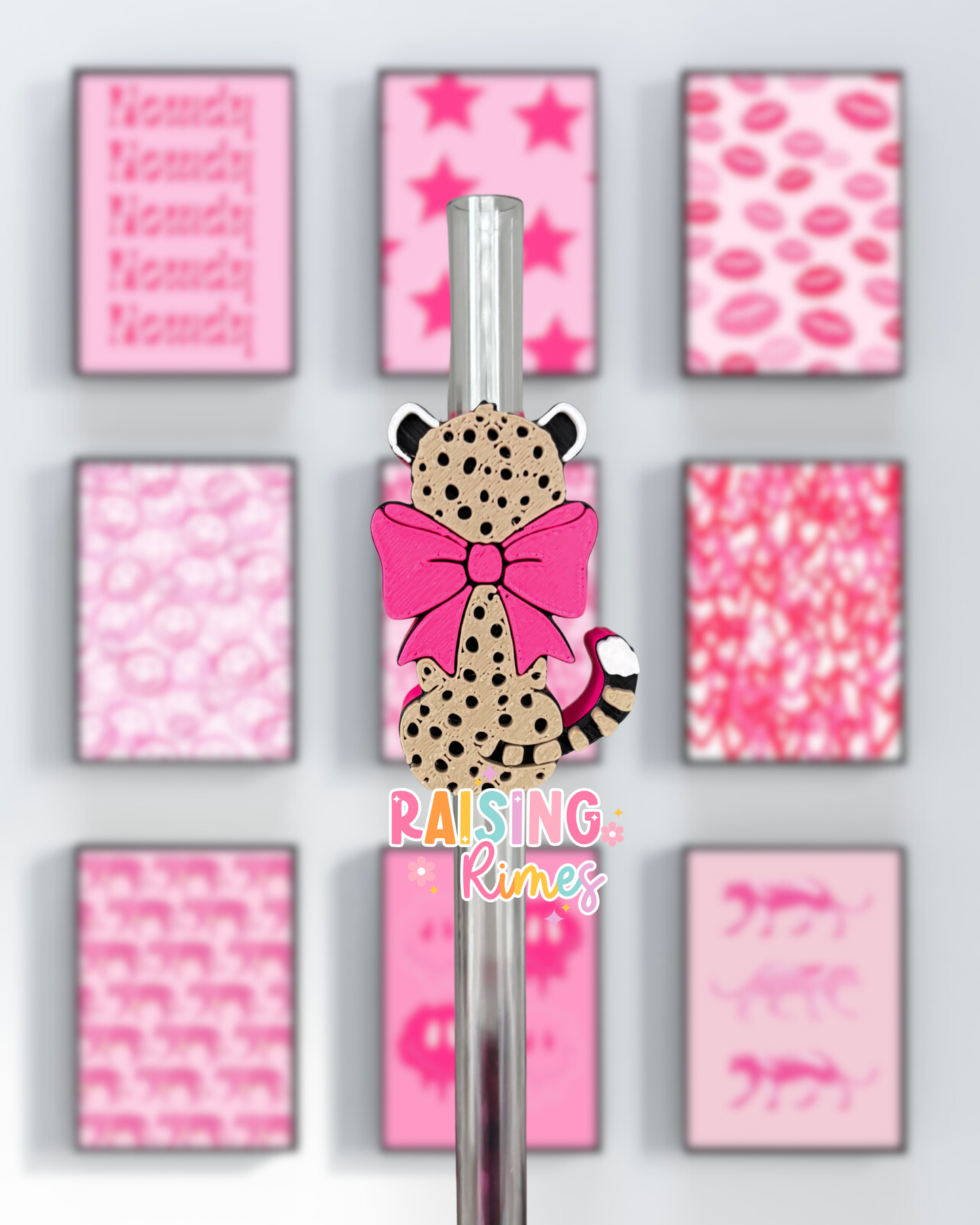 Leopard Bow Straw Topper