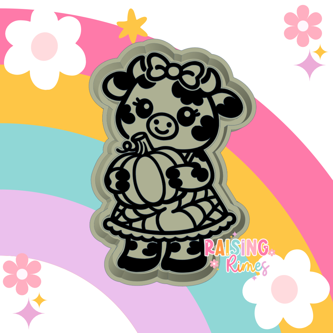 Cow In Dress Holding Pumpkin Silicone Mold