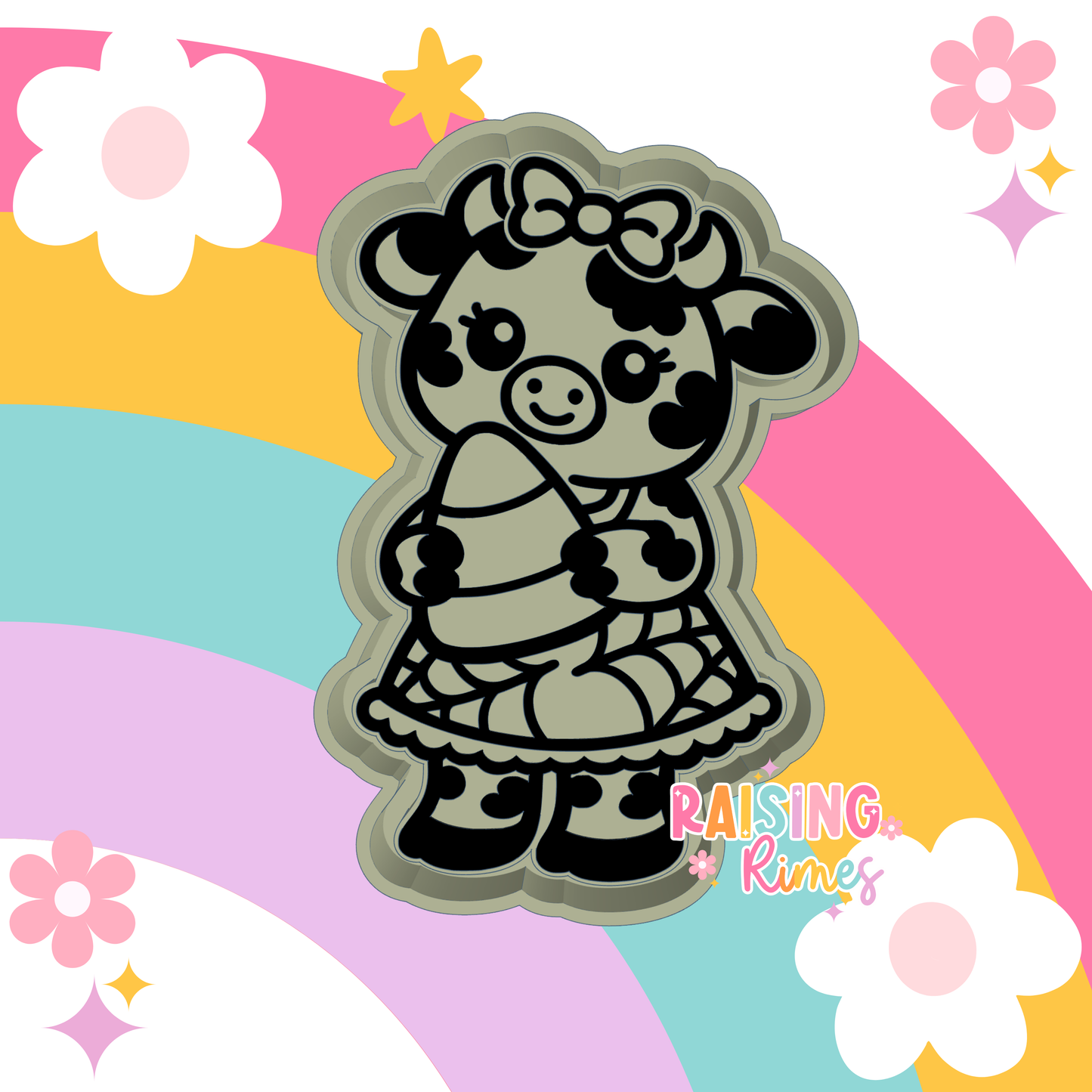 Cow In Dress Holding Candy Corn Silicone Mold