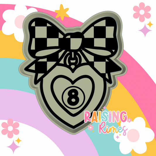 8 Ball Heart Locket Checkered Bow Silicone Mold