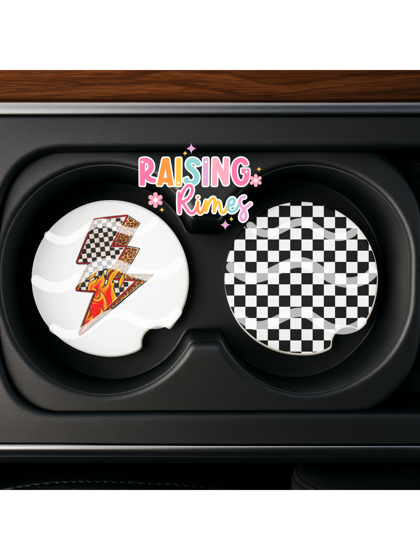 Retro Lightning Bolt & Checkered Coaster Set