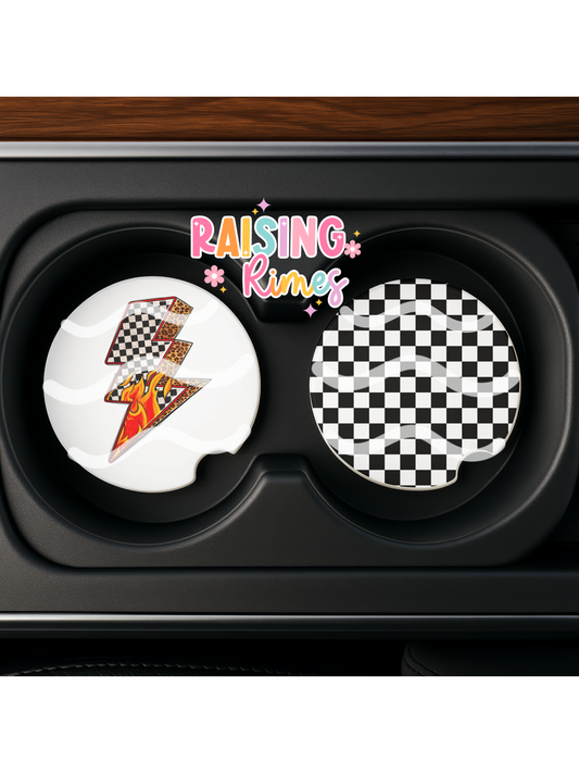 Retro Lightning Bolt & Checkered Coaster Set