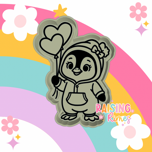 Penguin w/ Heart Balloons Silicone Mold