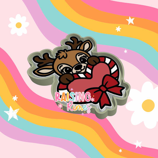 Reindeer w/ Candy Cane Heart Silicone Mold