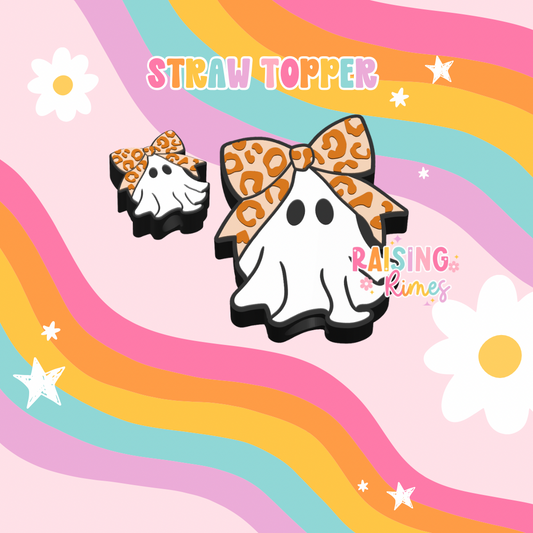 Leopard Bow Ghost Straw Topper