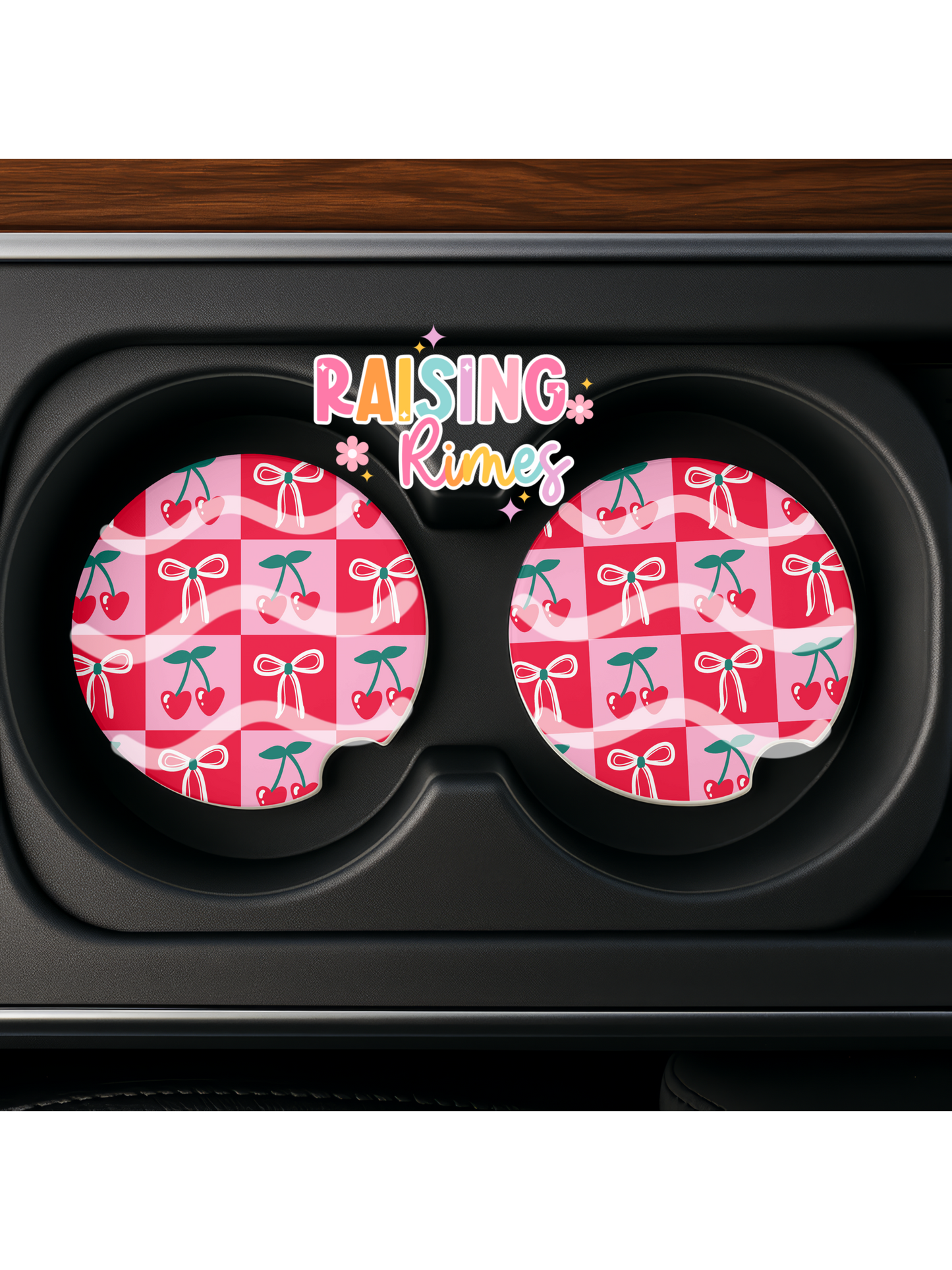 Checkered Cherries & Bows Coaster Set