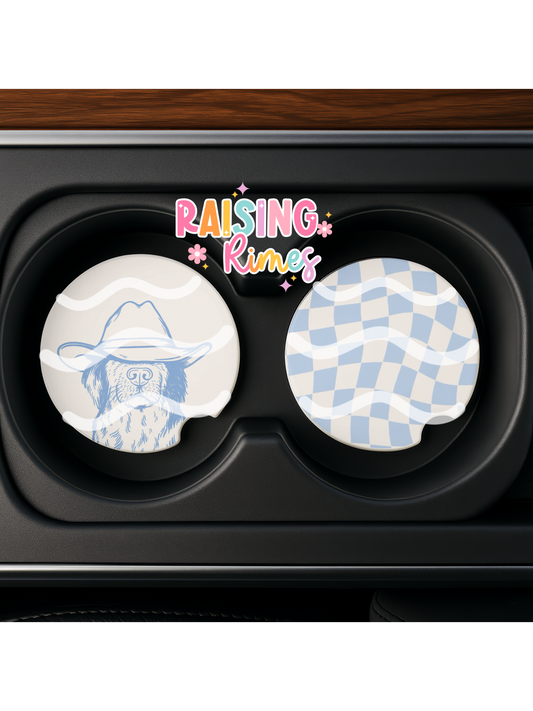 Blue Cowboy Hat Dog Coaster Set