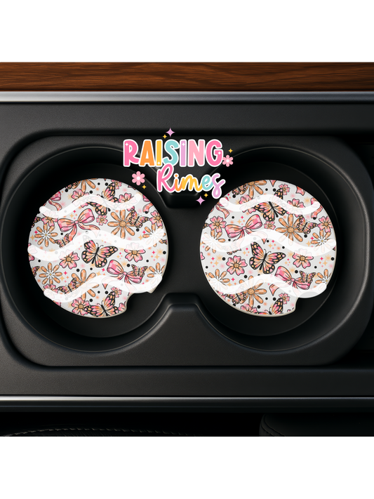 Pink & Orange Butterflies & Bows Coaster Set