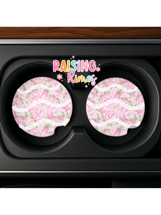 Pink Crosses & Bows Coaster Set