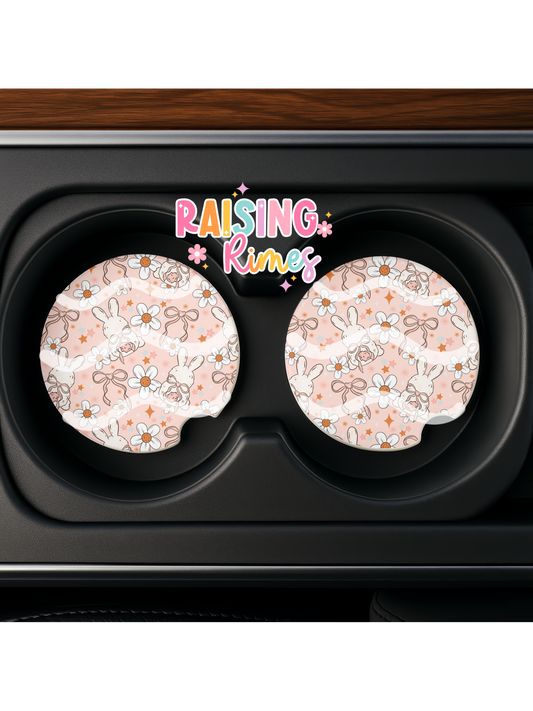 Pink & Orange Bunnies & Bows Coaster Set