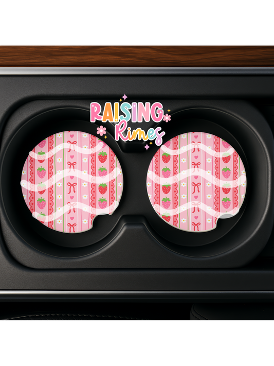 Strawberry Stripe Coquette Coaster Set