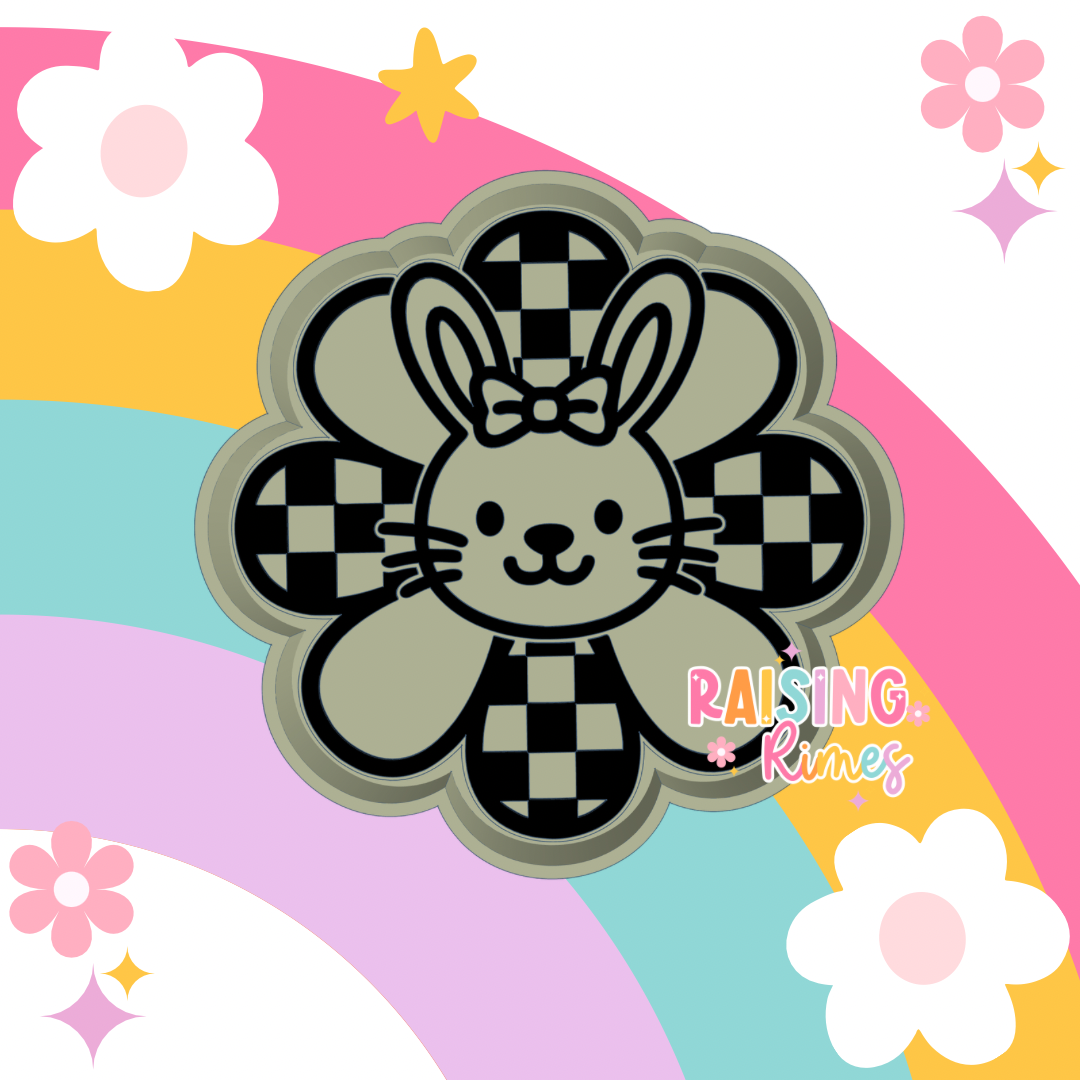 Checkered Bunny Flower Silicone Mold
