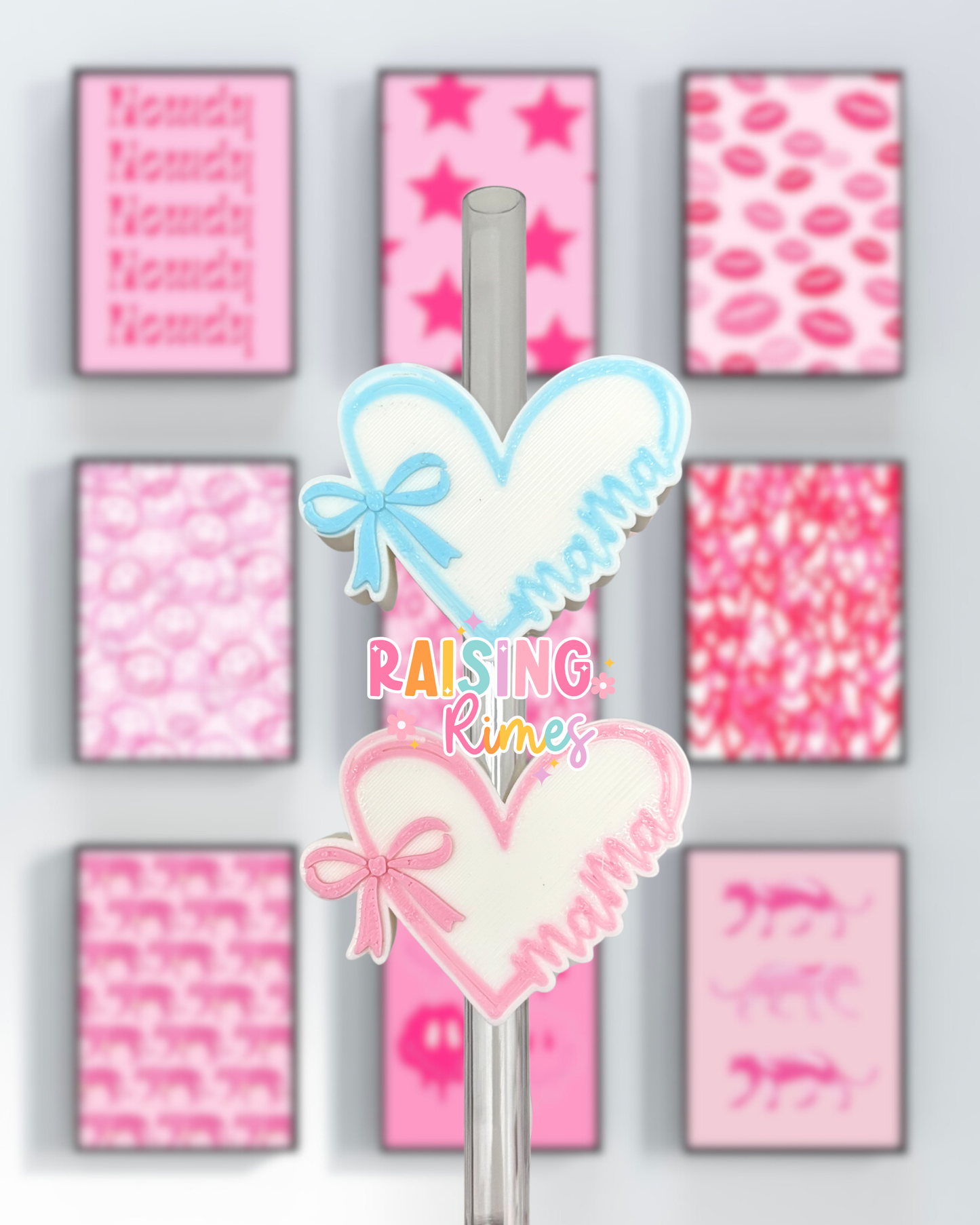 Mama Heart & Bow Straw Topper