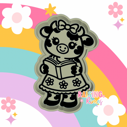 Cow In Dress Reading Book Silicone Mold